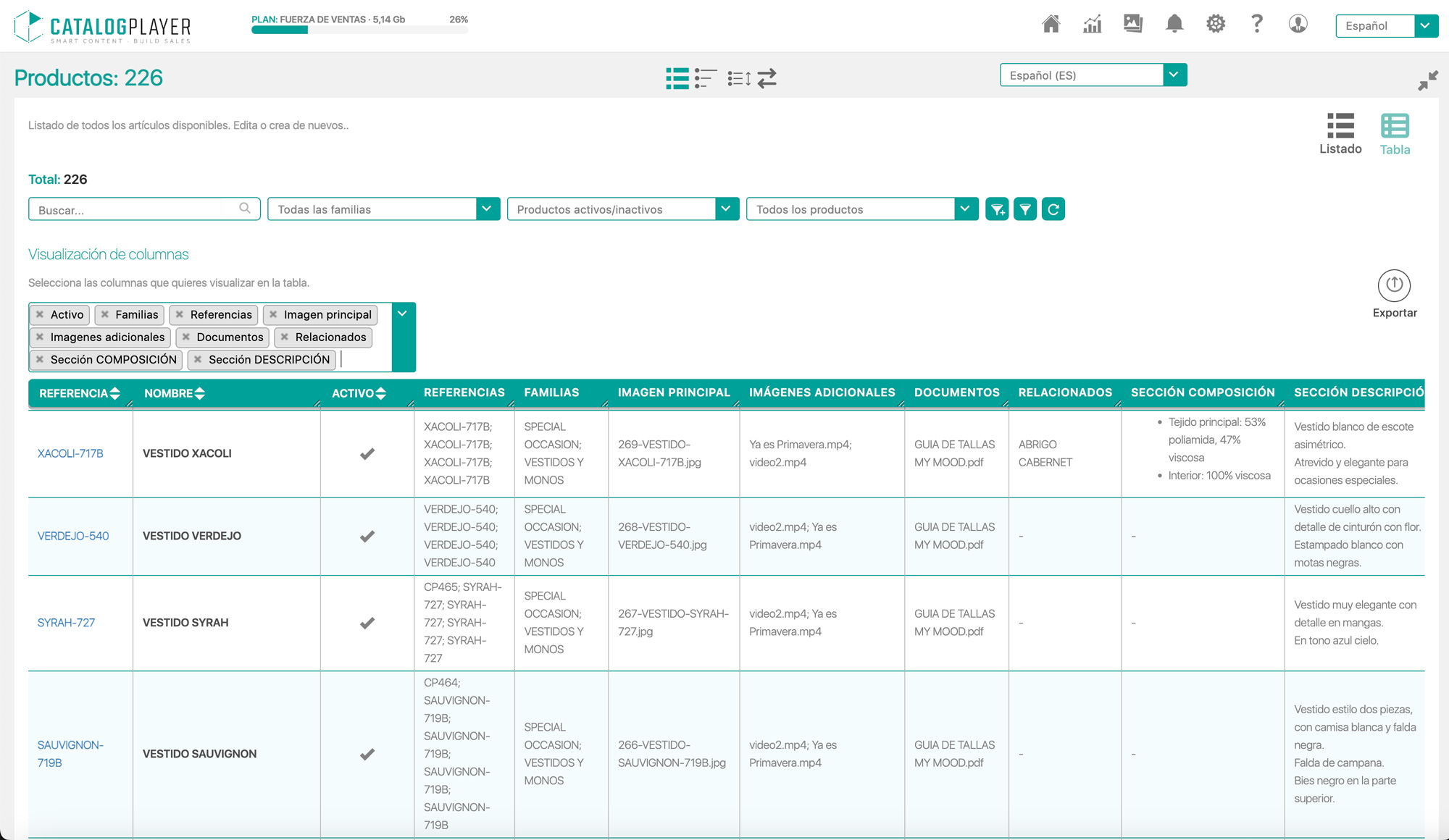 Listado PIM DEMO - CatalogPlayer