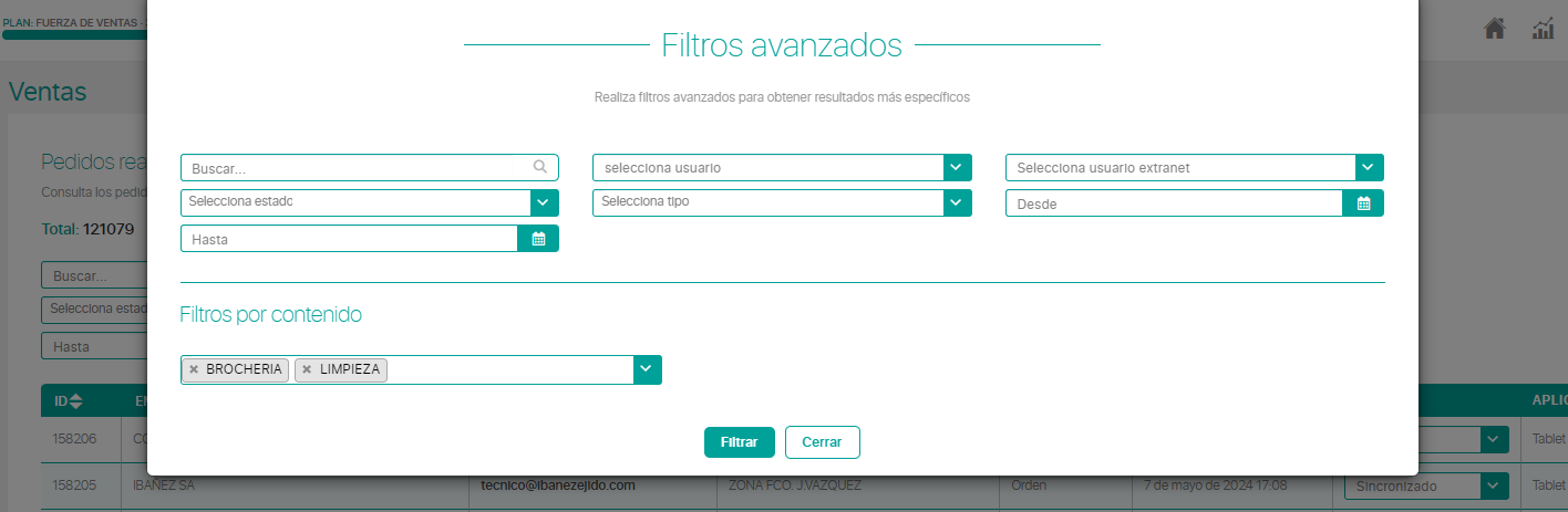 Filtros pedidos - CatalogPlayer